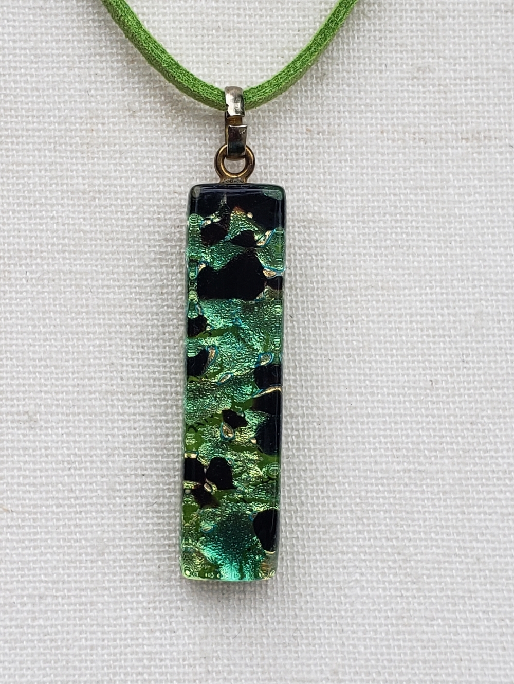 Green Dichroic Glass Pendant Necklace -